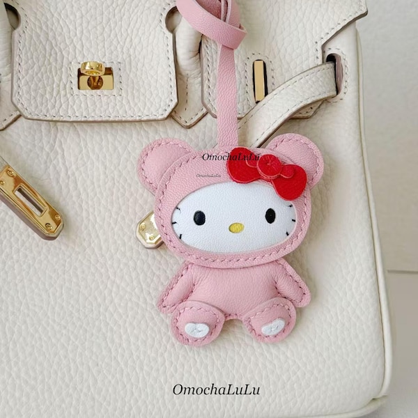 Llavero de cuero de Hello Kitty, colgante para bolso, etiqueta para teléfono, espejo de coche, regalo para amantes de los gatitos.
