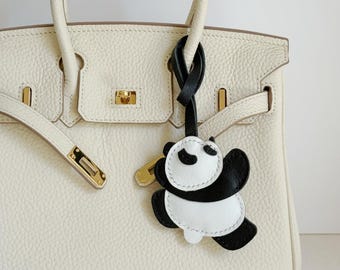 Handmade Panda Leather Bag Charm: French Goat Leather Keychain