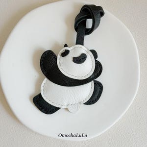Panda Leather Bag Charm Cute Handmade Keychain French Goat Leather Purse and handbag Accessory Animal Lover Gift