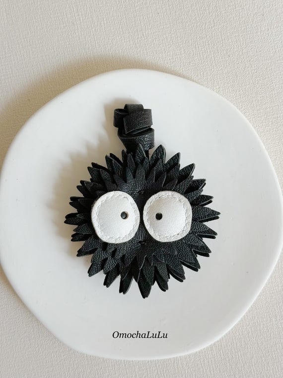 Soot Sprite Leather Bag Charm: Anime Keychain, Handmade Accessory