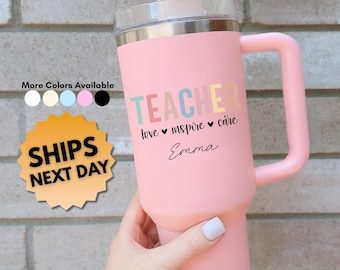 Teacher Appreciation Tumbler, Personalized Teacher Cup, Educator End of Year Gift, Inspiring Teacher Present, Pink Teacher Tumbler