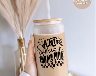 Anti Social Moms Club Glass Cup - Anti social Moms Club Cup - Moms Club Cup - Mom Cup - Anti Social Mama Cup - Anti Social Club -Mother gift