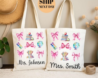Personalized Teacher Tote Bag: Watercolor Design, Custom Name