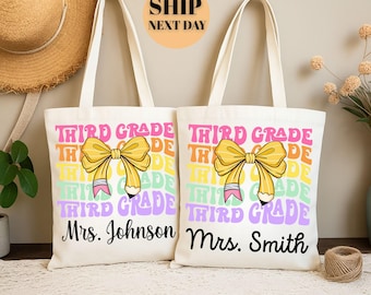 Personalized Third Grade Teacher Tote Bag: Custom Name Canvas Tote