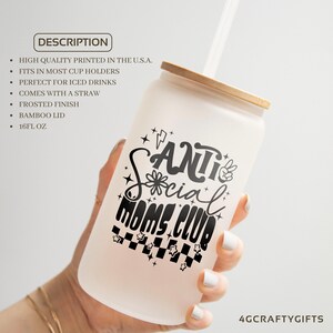 Anti Social Moms Club Glass Cup - Anti social Moms Club Cup - Moms Club Cup - Mom Cup - Anti Social Mama Cup - Anti Social Club -Mother gift image 3