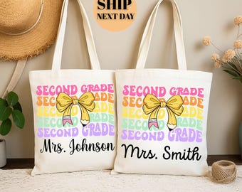Personalized 2nd Grade Teacher Canvas Tote Bag: Appreciation Gift