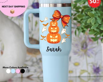 Personalized Halloween Pumpkin Tumbler: Custom Ghost Name Cup
