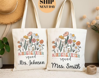 Personalized Floral Teacher Tote Bag: Custom Name Gift