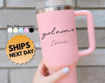 Girl Mom Personalized Cup, Custom Name Tumbler, Mother's Day Gift, New Mom Present, Birthday Cup for Her, Mom Life Cup, Ships Next Day