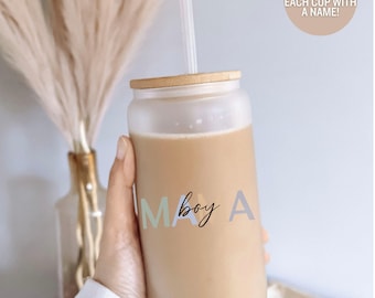 Mama Boy Personalized Glass Cup - Mommy Boy Tumbler - Mama Boy Cup - Mom Life Cup - Mom Cup - Mom of Boys Glass Cup - Mama Boy Glass Cup
