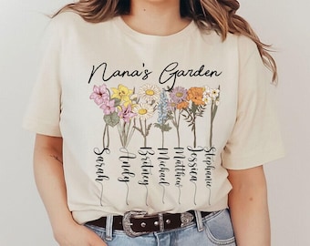 Nana Shirt, Nana's Garden T-Shirt, Birth Flower Shirt, Nana Flower Shirt, Mother's Day, Mother's Day Gift, Gift for Nana, Gift from Grandkid