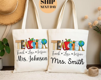 Personalized Teacher Tote Bag: Custom Name, Appreciation Gift