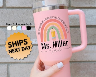 Teacher Appreciation Tumbler, Personalized Teacher Cup, Rainbow Pencil Tumbler, Educator End of Year Gift, Teacher Thank You Gift