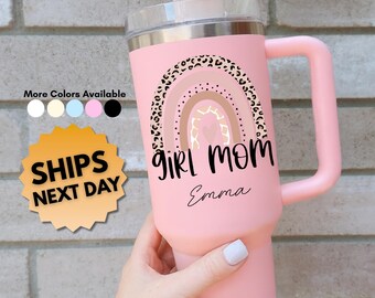 Girl Mom Rainbow Tumbler, Personalized Mom Cup, Mother's Day Gift, New Mom Present, Mama Life Cup, Ships Next Day