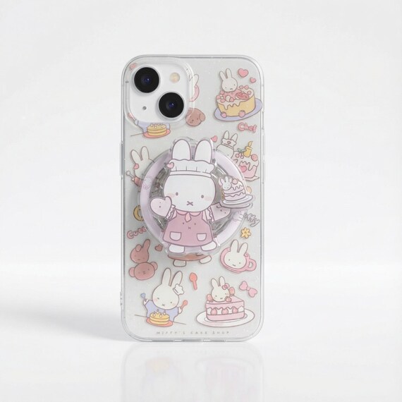 Cute Cartoon Bunny Phone Case with Grip Holder, Kawaii Baking Theme Cover