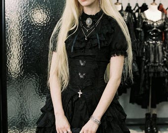 Dunkel Gothic Schnüren Bustier Kleid, Romantische Viktorianischen Stil Mini Kleid, Vintage Schwarze Spitze Korsett Kleid mit Verstellbaren Band, Halloween