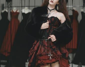 Gothic rotes Neckholder-Kleid, viktorianisches Schnür-Bustier-Minikleid, handgefertigtes dunkelromantisches Gothic-Partykleid