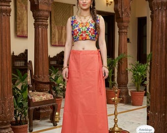 Cotton Saree Petticoat Underskirt | Adjustable Waist Saree Shapewear | Full Length Saree Inner Skirt