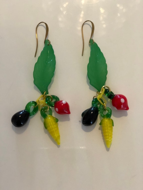 Vintage glass fruit earrings - image 1