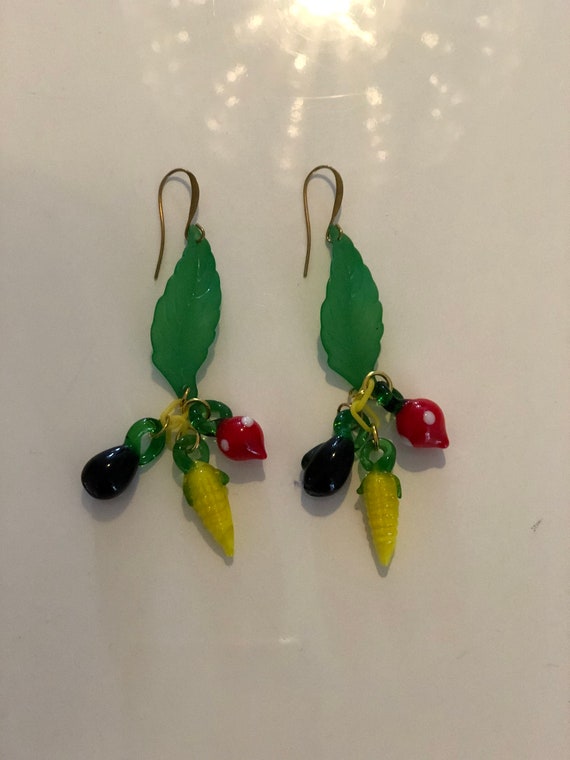 Vintage glass fruit earrings - image 2