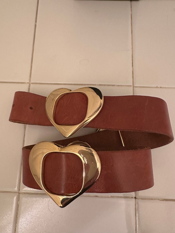 Vintage leather brass heart belt