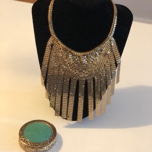 Vintage Evans mesh enamel necklace compact set