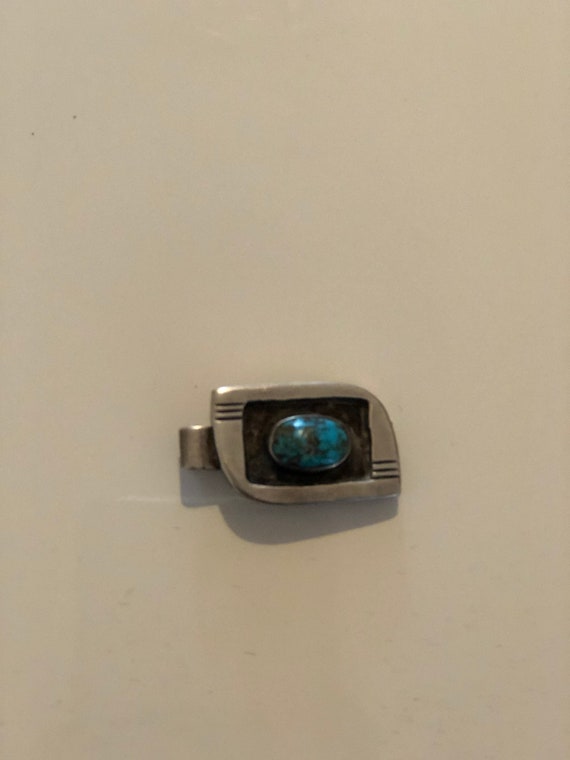 Vintage Sterling Turquoise Navajo tie clip - image 3