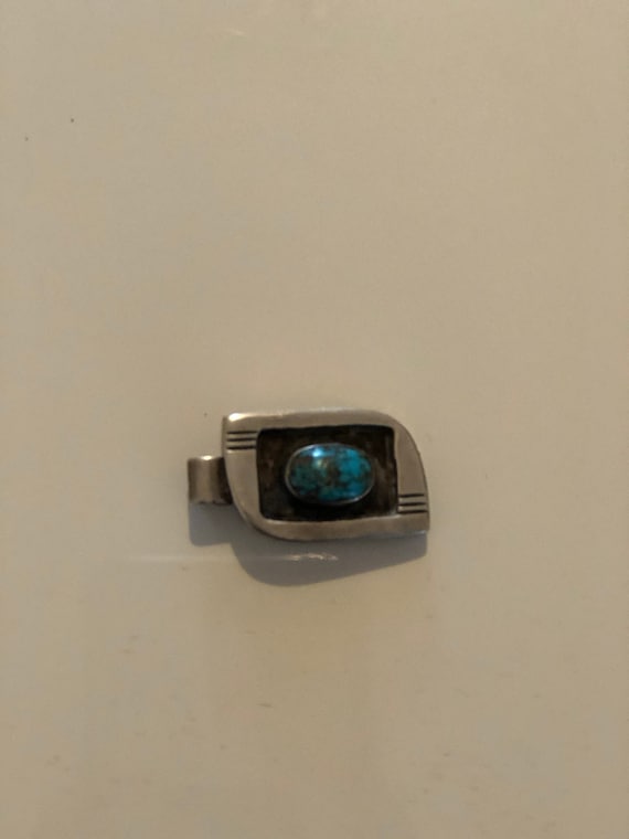 Vintage Sterling Turquoise Navajo tie clip - image 2