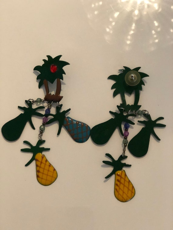 Vintage 1980s enamel palm tree earrings - image 4