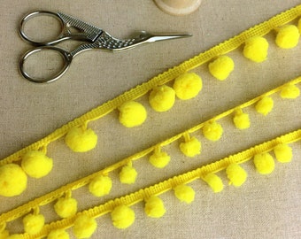 Yellow Pom Pom Trim. Bright yellow Pom Pom.  Small pom pom Trim.  Pom-Pom fringe.