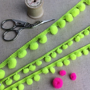 Neon Yellow Pom Pom Trim. Bright lime Yellow Pom Pom&#39;s.