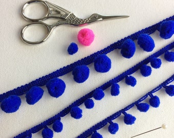 Royal Blue Pom Pom Trim. Ultra Marine Blue Pom Pom's. Mini pom pom Trim.