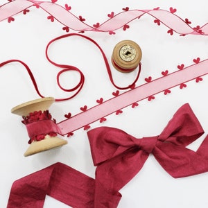 Deep Red Ribbon collection. Sheer Red Heart edged ribbon. Luxury Red Ribbons