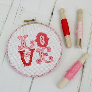 Cross Stitch Gift Set. Candy Pink, Love Cross Stitch. Embroidery Hoop, DIY Wall Hanging Kit. Craft kit. Embroidery kit