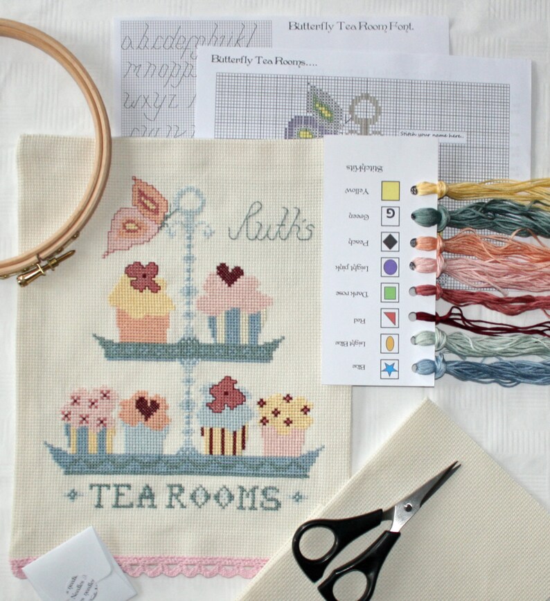 Butterfly Tea Room Cross Stitch Sampler Kit