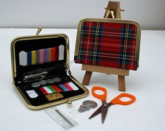 Tartan, Travel Sewing Kit, Travel Gift Ideas, Red Plaid, Small Gift Ideas, Hand Stitching Kit.