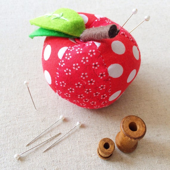 Apple pin cushion (with optional strawberry). Perfect gift for sewists
