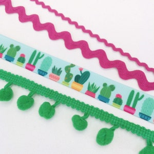 Collezione Nastro Cactus. Tropical Cactus, Summer Party Decor. Succulenti estivi. Divertente nastro estivo per artigianato e confezione regalo.