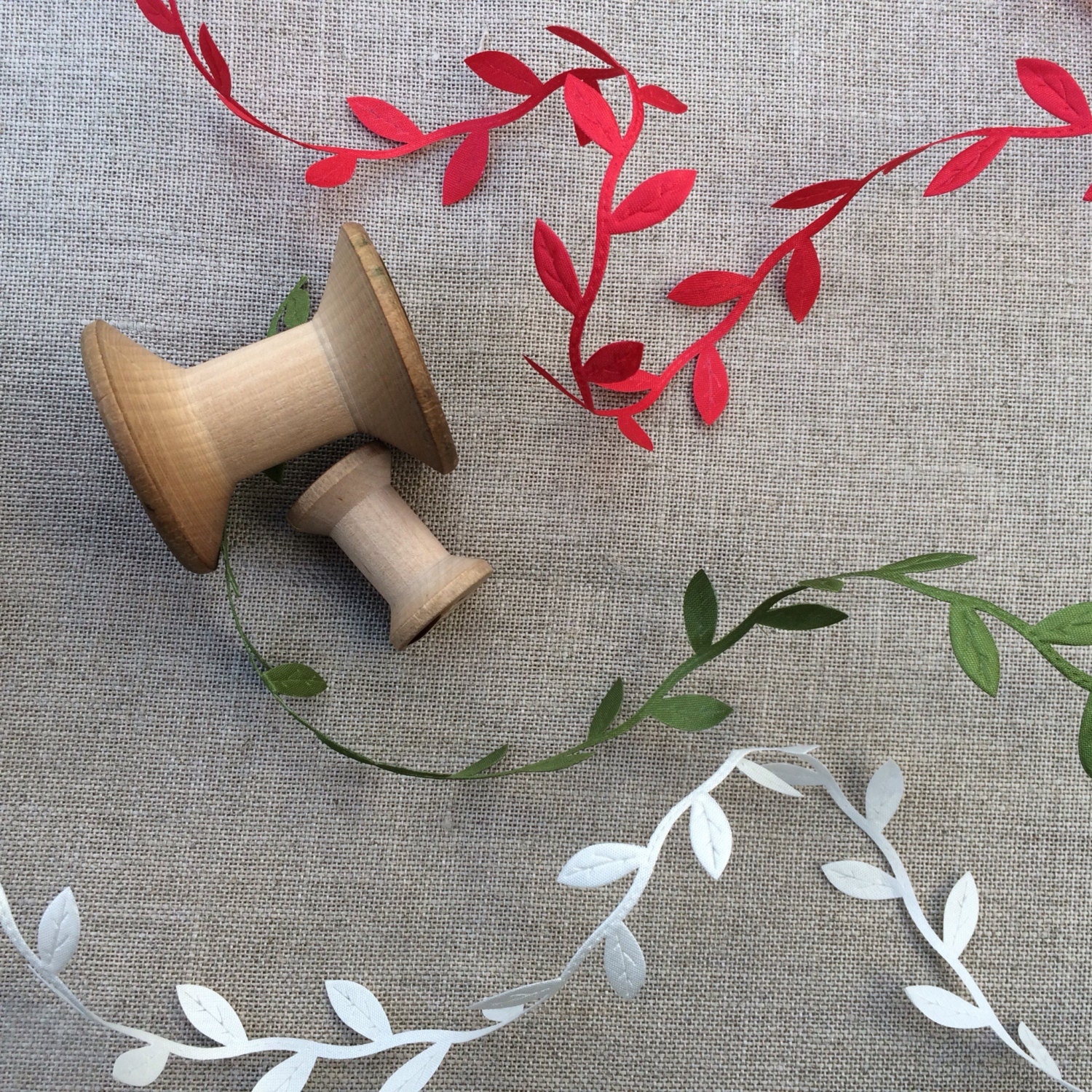 Leaf Ribbon. Cut Out Leaf Trim in Red, Green or Ivory. Christmas Ribbon ...