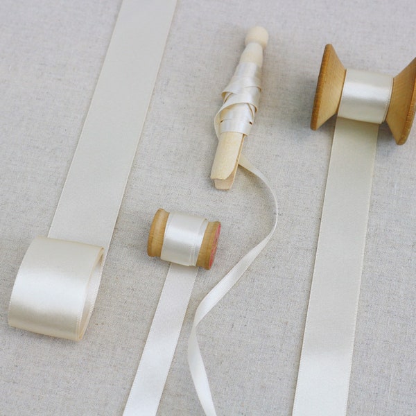 Pearl White Satin Ribbon. Ivory Luxury Wedding Ribbon.