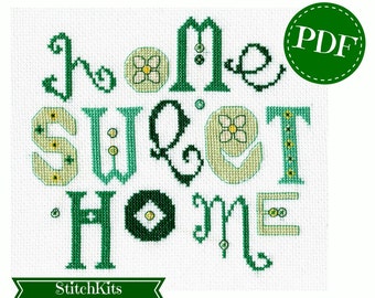 Cross Stitch Download, Home Sweet Home by Ruth Caig, Green Daisy PDF Chart