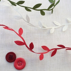 Leaf ribbon. Cut Out Leaf Trim in Red, Green or Ivory. Christmas Ribbon. Christmas Craft image 4