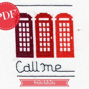 Call Me..Red Phone Box, Cross Stitch pattern, PDF Chart