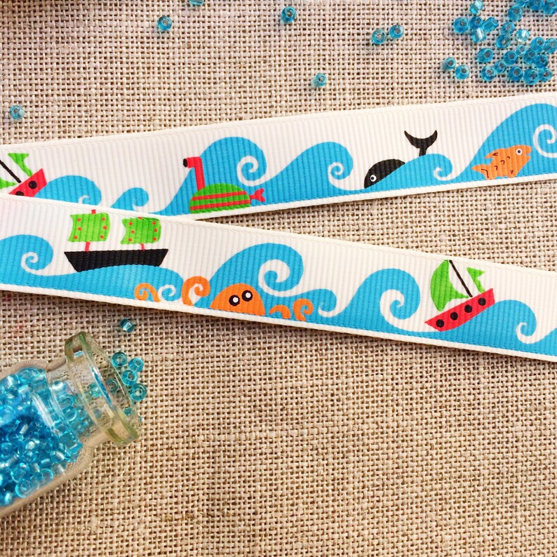 Boat and Ocean Wave Ribbon. 4 Meters. Blue Ribbon - Etsy