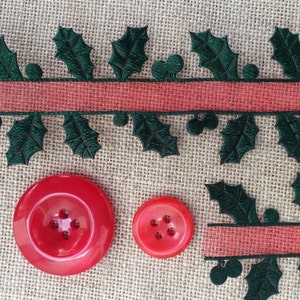 Holly Ribbon with Red or Green sheer centre. Christmas Ribbon. Holiday Ribbon. Holly leaf ribbon christmas crafts image 5