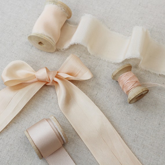 Champagne Silk Ribbon Collection. Luxury Bridal Ribbon Collection.  Beautiful Wedding Ribbon. Cream Silk Ribbon. 