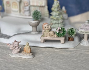 Precious Moments Sugar Town Figurine - Bonfire - Street Sign - Mailbox - Fire Hydrant - Dog & Kitten on Bench - Bunnies Caroling