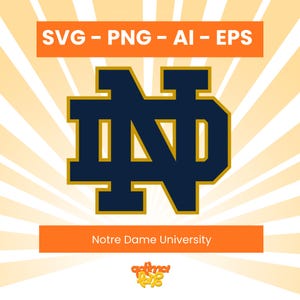 May include: A navy blue and gold logo of Notre Dame University, with the text "SVG - PNG - AI - EPS" above and "Notre Dame University" below. The logo is set against a cream-colored background with radiating lines.