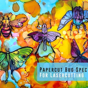 Nålade insekter | DIGITAL NEDLADDNING Laserskärningsfil | Fjäril, trollslända, månmal, bönsyrsa, gräshoppa, bi, skalbagge