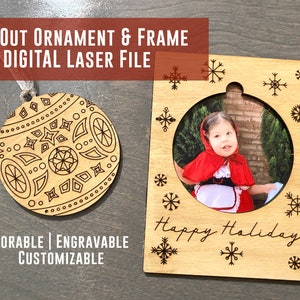 Holiday Frame & Ornament Laser Cut File | Digital File, Great for Glowforge